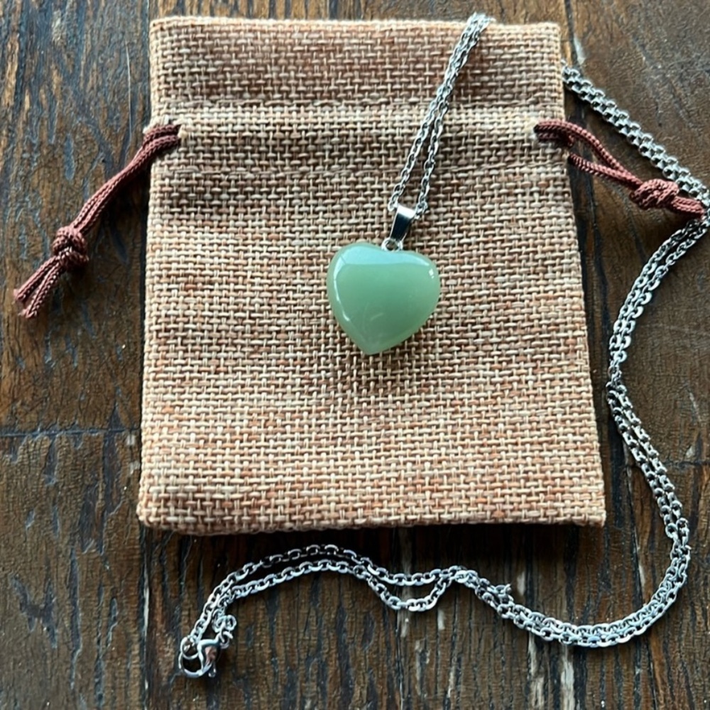 Green Aventurine Heart Necklace Crystal Heart Necklace Green Adventurine